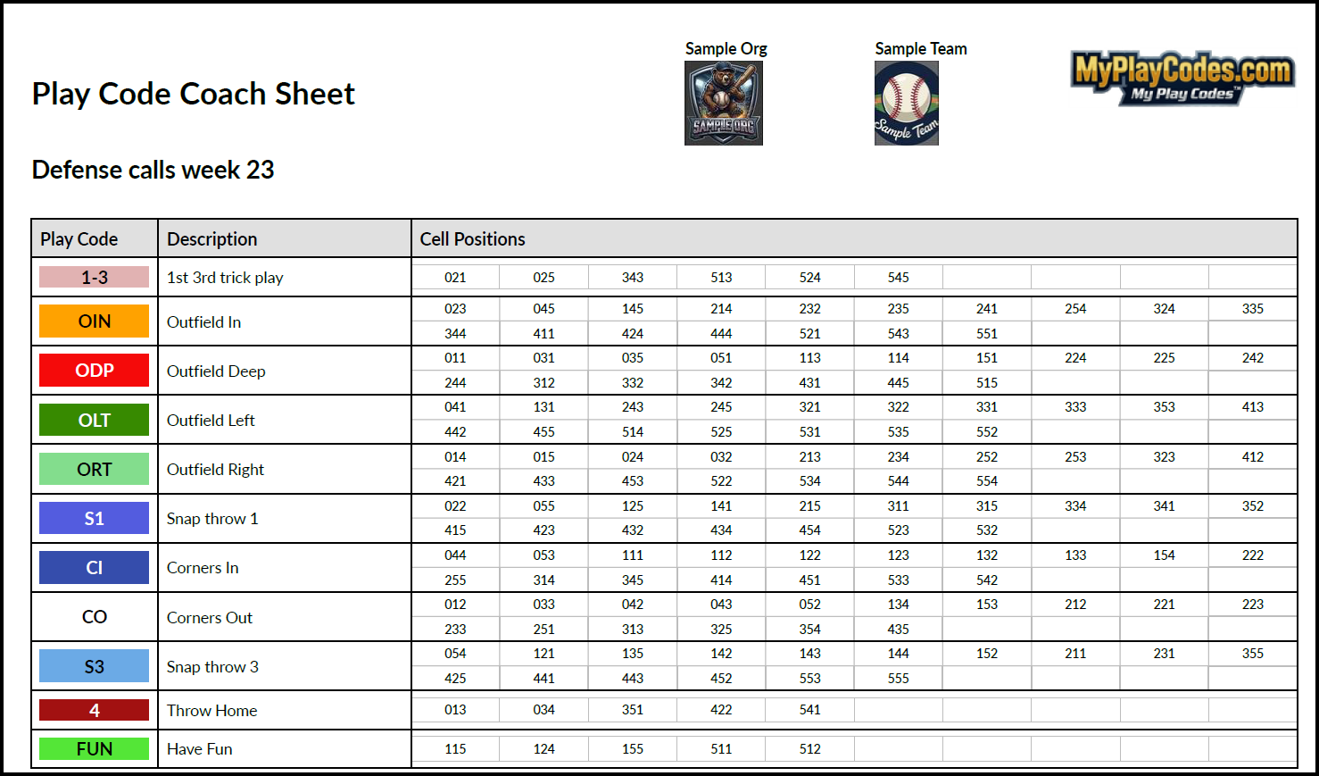 Coach reference sheet